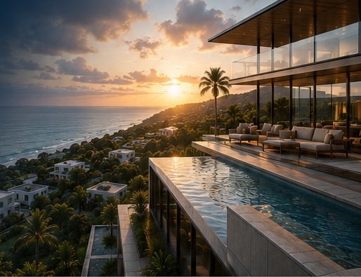 Coastal residential development at sunset, visual from the Terra-Nobo brochure